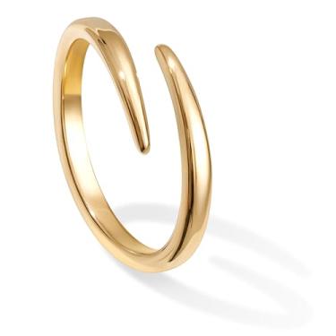 Imagem de Anéis grossos de ouro não manchados para mulheres, anéis de cúpula banhados a ouro 14K, aliança de casamento masculina empilhável, joia tamanho 5-15, 6, Aço inoxidável, Sem pedra preciosa