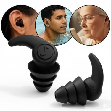 Imagem de Protetor de Ouvido Tampão Auricular de Silicone Lavável Anti-Ruído para Dormir Natação Estudo Trabalho Earplugs Abafador Auditivo (Preto, Tamanho único)