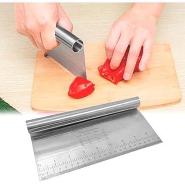 Imagem de Espátula Inox Culinária com Régua 22cm - Cortador e Raspador Multifuncional para Massas, Legumes, Pizza, Pão e Chocolate