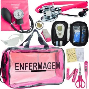 Imagem de Kit Bolsa Transparente Aparelho de Pressão Aneroide Medidor de Glicose