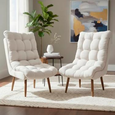 Imagem de Kit 2 Poltronas Para Sala Recepção Consultório Escritório Clínica Manicure Sufler Tecido Linho (Bege)