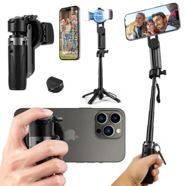 Imagem de Kalofaye Mini bastão de selfie magnético magnético 4 em 1 para iPhone/Android, mandril magnético e clipe 2 em 1, com controle remoto e 2 luzes de preenchimento para fotografia, vlogging, TikTok