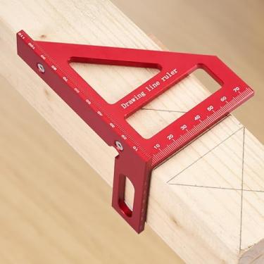 Imagem de Régua de medição multiângulo 3D (métrico), réguas de triângulo de transferidor quadrado de liga de alumínio 45°/90°, ferramenta de linha de desenho de madeira, vermelha (métrica)