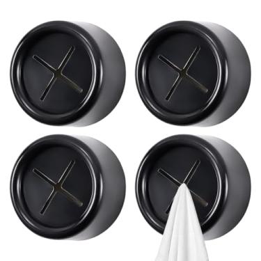 Imagem de Conjunto de suporte de toalha de prato de 4 peças, gancho ABS, grampo redondo, para banheiro, cozinha e casa, autoadesivo (preto).