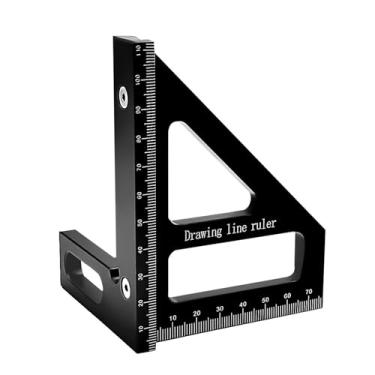 Imagem de Régua de medição multiângulo 3D, transferidor quadrado de liga de alumínio de 45-90 graus, régua de linha de desenho de triângulo de esquadria, ferramenta de medição de alta precisão (preto, métrico)