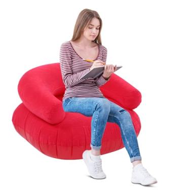 Imagem de Depisuta Cadeira Inflável, sofá Inflável Dobrável, sofá Portátil, Preguiçoso, Espreguiçadeira para Leitura, Sala de Estar, Acampamento, Alcony, Viagens Ao Ar Livre (Rosa vermelha)