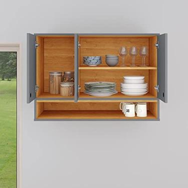 Imagem de Armário Aéreo 3 Portas Com Nicho Suspenso Cozinha Parede Area Serviço (Cinza / Cinamomo)