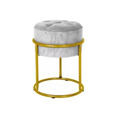 Imagem de Puff Argola Banqueta Ferro Estofada Penteadeira Decoração Quarto Sala Bancada Cadeira Moderno Pufe(Cinza/Dourado)