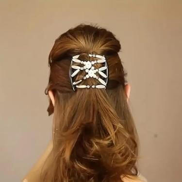 Imagem de 1 pente feminino com presilha de cabelo dupla face, elegante prendedor de contas para rabos de cavalo meio acima e em cascata, acessórios de cabeça multiuso - flor pequena, branco