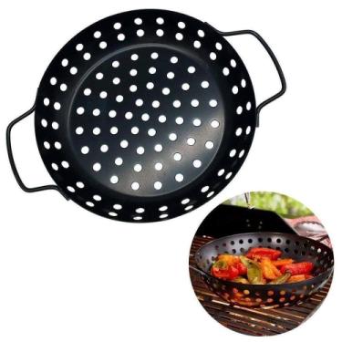 Imagem de Panela Churrasqueira Fritadeira Grelha Antiaderente Cesto Churrasco Legumes Camarao Peixe Grelhado Com Alca Preta Versat