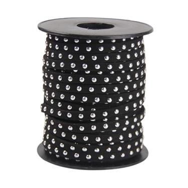 Imagem de oshhni Cordão de camurça sintética cravejado com rebites punk, 20 jardas, acabamento em tira de liga para costura, para colares, decoração de casa, Preto Prateado