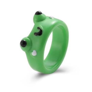 Imagem de Anéis de resina lindos acessórios de acrílico conjunto de anéis de sapo animal para mulheres (anel verde)