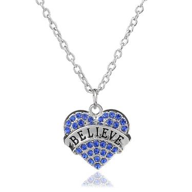 Imagem de Presentes inspiradores para mulheres Believe Colar com pingente de coração de strass para amigas e filhas, One Size, Aço inoxidável, Sem Pedra Preciosa