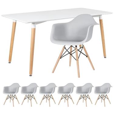 Imagem de Loft7, Mesa de jantar retangular Eames 80 x 160 cm + 6 cadeiras Eiffel DAW