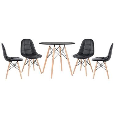 Imagem de Loft7, Kit Mesa redonda Eames 80 cm preto + 4 cadeiras estofadas Eiffel Botonê Preto