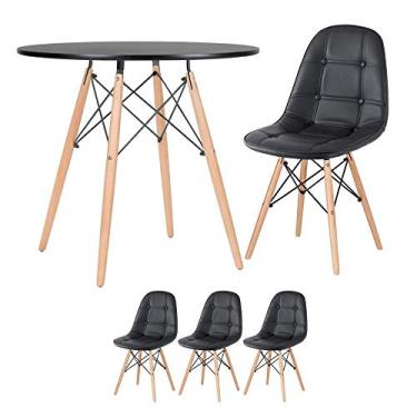 Imagem de Loft7, Kit Mesa Eames Eiffel 80 cm preto + 3 cadeiras estofadas Botonê preto