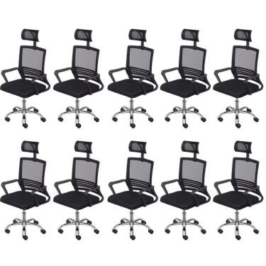 Imagem de Kit 10 Cadeiras para Escritório Presidente Lyon Alta em Tela Mesh Preto