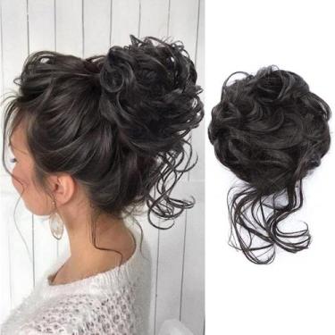 Imagem de Extensão de coque de cabelo KETHBE Messy Bun Tousled Updo preto acasta