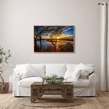 Imagem de Quadro Decorativo Paisagem Lago com Árvores e Pôr do Sol 1 Tela 80x120 para Sala Quarto Hall