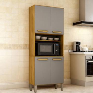 Imagem de Paneleiro Torre Quente 4 Portas com Espaço para Micro-ondas Adele Cinamomo/ Cinza Acetinado