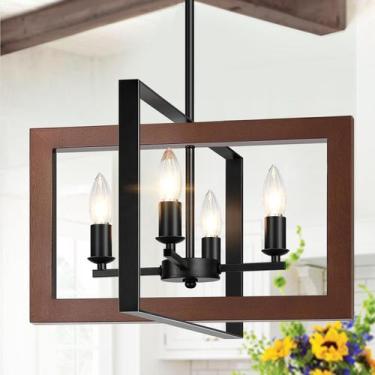Imagem de Chandelier Lynnoland 17", 4 luzes, moldura de madeira rústica