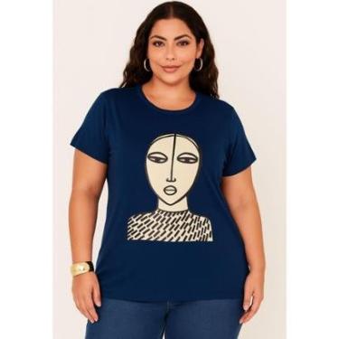 Imagem de T-shirt Plus Size Estampa Artística em Malha Cor:;Tamanho:44;Gênero:Feminino-Feminino