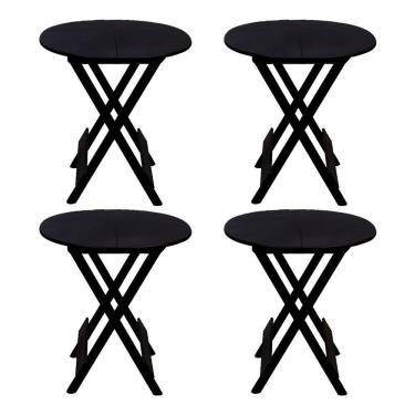 Imagem de Kit 4 Mesas Redondas Dobráveis Em Madeira Maciça 70X70 Preto Ideal Para Bares E Restaurantes