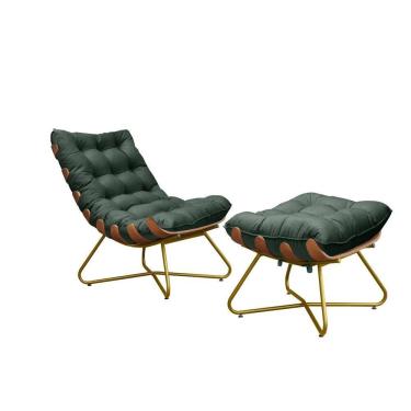 Imagem de Kit Poltrona Costela Com Puff Pés Cruzados Dourado Suede Verde