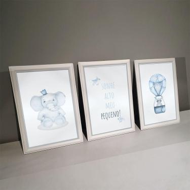 Imagem de Kit 3 Quadros Decorativos Elefante Balão Azul 24x34cm