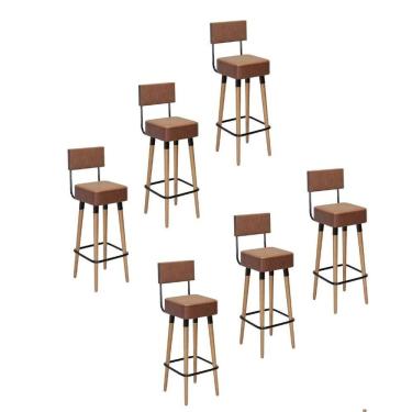 Imagem de Kit 6 Banquetas Altas Estofadas Florença Café - Adz