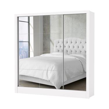 Imagem de Guarda Roupa Solteiro Santiago Premium 3 Portas 2 Gavetas Cem Espelho Carioca Moveis Branco