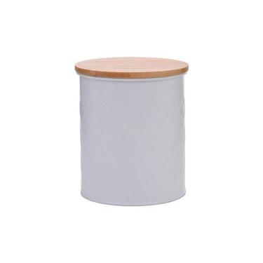 Imagem de Lata Com Tampa Bambu Diamond Branca 12X14X12Cm Metal