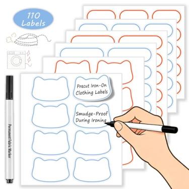 Imagem de Etiquetas de tecido laváveis a ferro (110 peças) com caneta | 3 formas e 2 cores para crianças, casa de repouso, creche