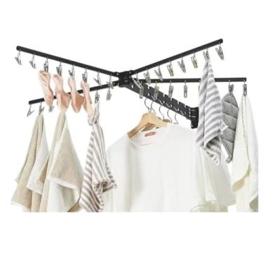Imagem de Hhsdyl Varal de Parede Dobrável com Braço Articulado | Rotação de 180° e Poupa Espaço para Lavandaria, Roupeiro | Barra Resistente para Pendurar,Black,C