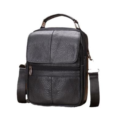 Imagem de Bolsa Messenger de couro para homens, bolsa tiracolo preta - yiweisai