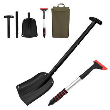 Imagem de Wiselifetech Pá de neve de alumínio para carro com raspador de carro, 66-81 cm, durável, compacta, dobrável, pá de pá portátil para remoção de neve