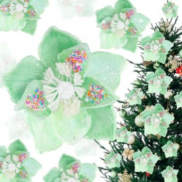 Imagem de Norme 15 peças, 3 tamanhos, de veludo, flores de poinsétia de Natal, magnólia, glitter, flores artificiais, ornamentos de poinsétia para árvore de Natal, guirlanda de casamento, decoração de férias
