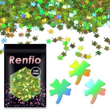Imagem de Renfio 50 g, trevo de quatro folhas, trevo de quatro folhas, trevo de glitter, glitter de lantejoulas brilhantes de resina, lantejoulas grossas para arte de molde faça você mesmo decoração de férias - verde grama a laser