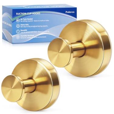 Imagem de Ganchos de ventosa para chuveiro sem broca - Ganchos de banheiro de aço inoxidável resistentes, montados na parede para toalhas, roupões, bucha - funciona em azulejo, vidro, espelho, cozinha (ouro