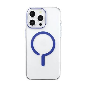 Imagem de IRTGFG Capa magnética com botão de metal cinza titânio para iPhone 15 Pro Max (para iPhone 15 Pro Max/azul)