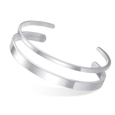 Imagem de MEALGUET Pulseira masculina de aço inoxidável: pulseira de metal aberto minimamente fresco/preto/banhado a ouro para homens, pulseira masculina joia presente, Large( fit 7" to 8.5" wrist), Sem Pedra