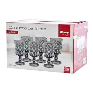 Imagem de Conjunto 6 Taças Artemis Gray em Vidro Lapidado (Fumê) - 260ml - Ideal para Vinho/Água
