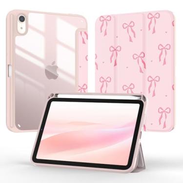 Imagem de Jarviwiin Capa para iPad mini 7 (A17 Pro), iPad mini 6ª geração 21.1 cm, Slim Folio Tri-Fold Smart Auto Wake/Sleep com capa traseira transparente para iPad mini 7ª 6ª geração 21.1 cm (rosa vovo)