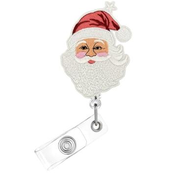 Imagem de Carretel de crachá de Natal, crachá bordado de feltro de Papai Noel para crachá de identificação, porta-crachá retrátil telescópico estrela, acessórios de clipe de jacaré para enfermeiras