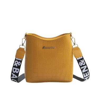 Imagem de Bolsas transversais femininas de ombro médio Handabgs Vegan PU Hobo Bolsas Satchel com alça de guitarra, Amarelo, Amarela