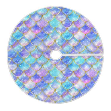 Imagem de Blueangle Saia de árvore de Natal com escamas de sereia coloridas de 89,9 cm - poliéster macio e resistente a rugas, decoração de férias para festas de Natal, árvore festiva e decoração de casa (54)