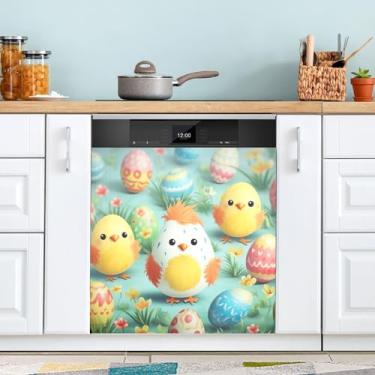 Imagem de ATTX Linda capa magnética para lava-louças pintinhos da Páscoa, 58,4 cm C x 66 cm A, decoração da capa da máquina de lavar louça, decalques de armário doméstico e eletrodomésticos adesivos #135