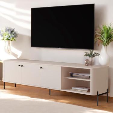 Imagem de Rack Para Sala Tv Até 70 Polegadas Moderno 3 Portas - Off White Preto
