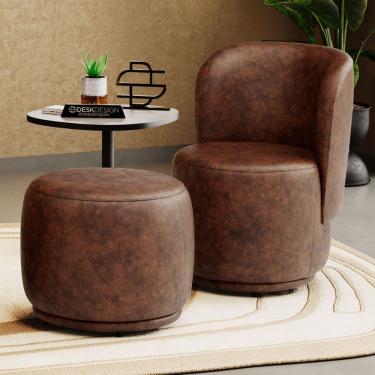 Imagem de Poltrona Decorativa Com Puff Orgânico Molly Couríssimo Whisky - Desk Design Cor Whisky