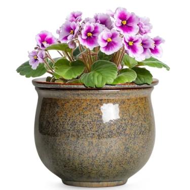 Imagem de Teagas Vasos autoirrigáveis para plantas de interior, vasos de cerâmica violeta africana de 15 cm com vaso interno absorvente, vaso de cerâmica para plantas, vasos de flores redondos, decoração de